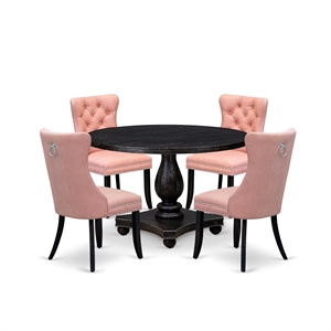 East West Furniture Irving 5 Piece Round Dining Room Set in Black Finish