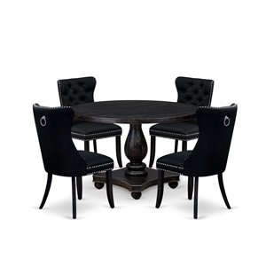 East West Furniture Irving 5 Piece Round Kitchen Set in Black Finish