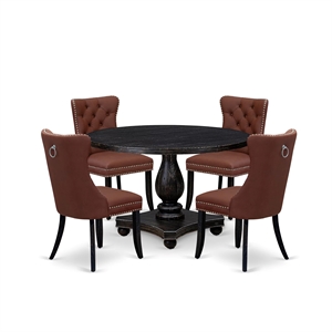 East West Furniture Irving 5 Piece Round Dining Set in Black Finish