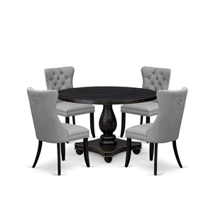 East West Furniture Irving 5 Piece Round Kitchen Table Set in Black Finish