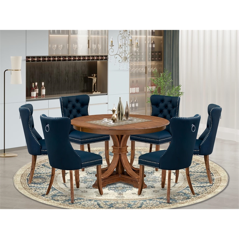 East West Furniture Ferris 7-Piece Kitchen Table Set in Walnut Finish