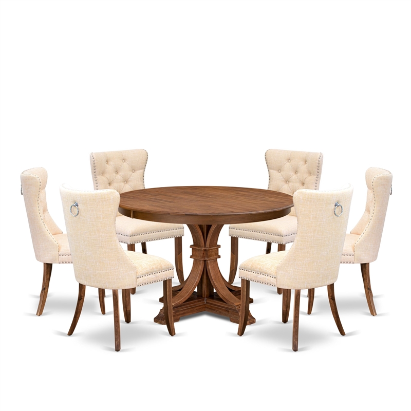 East West Furniture Ferris 7-Piece Modern Dining Table Set in Walnut Finish