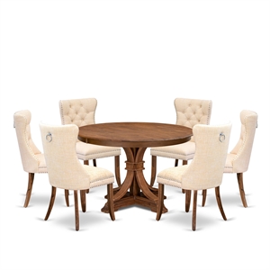 East West Furniture Ferris 7-Piece Modern Dining Table Set in Walnut Finish