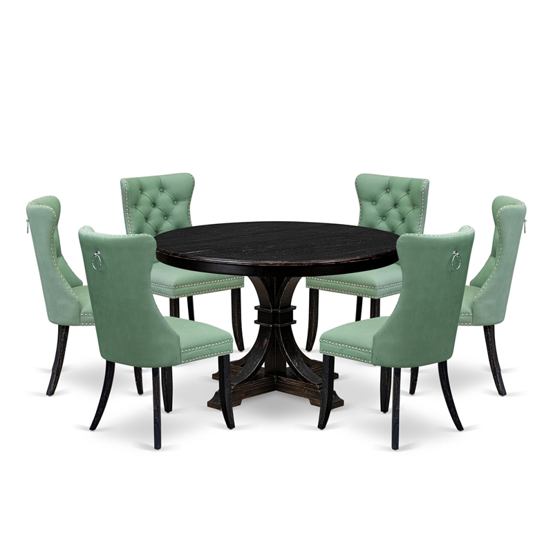 East West Furniture Ferris 7 Piece Round Dining Set in Black Finish
