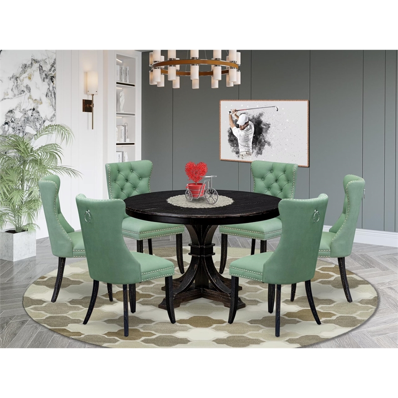 East West Furniture Ferris 7 Piece Round Dining Set in Black Finish