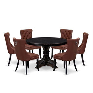 East West Furniture Ferris 7 Piece Round Dining Table Set in Black Finish