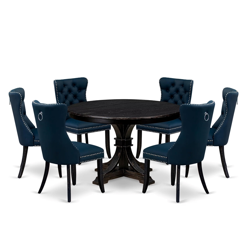 East West Furniture Ferris 7 Piece Round Dining Set in Black Finish