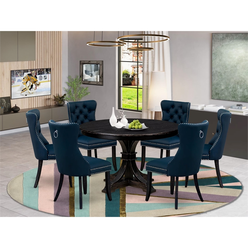 East West Furniture Ferris 7 Piece Round Dining Set in Black Finish