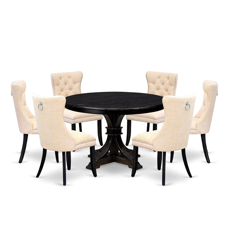 East West Furniture Ferris 7-Piece Kitchen Table Set in Black Finish