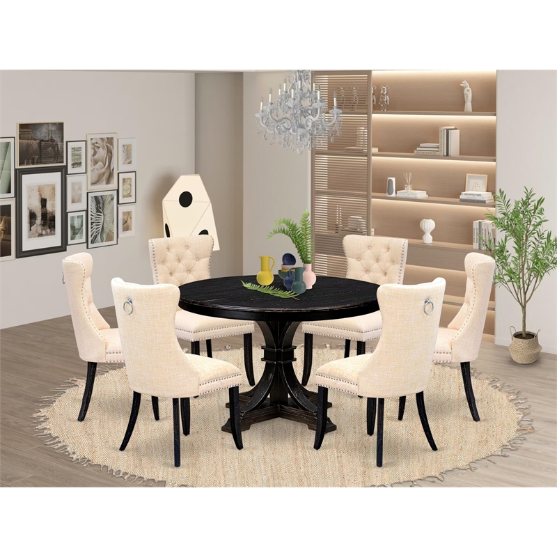 East West Furniture Ferris 7-Piece Kitchen Table Set in Black Finish