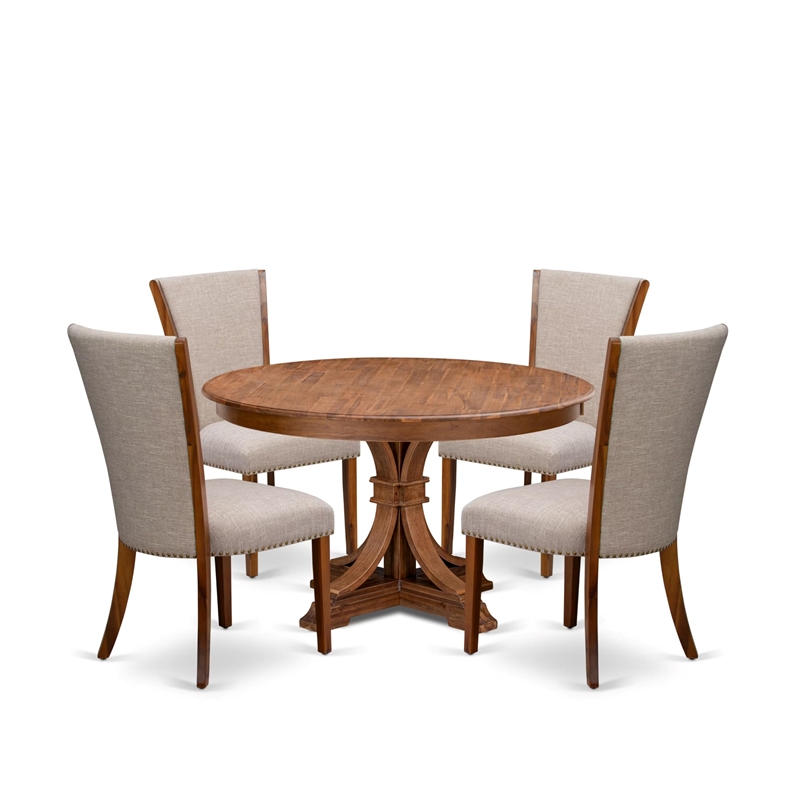 East West Furniture Ferris 5 Piece Round Dining Set in Walnut Finish
