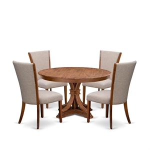 East West Furniture Ferris 5 Piece Round Dining Set in Walnut Finish