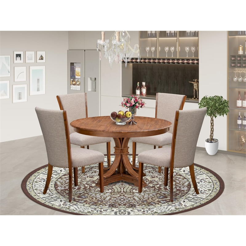 East West Furniture Ferris 5 Piece Round Dining Set in Walnut Finish
