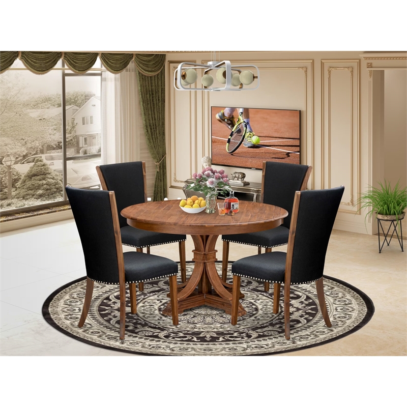 East West Furniture Ferris 5 Piece Round Dinette Set in Walnut Finish