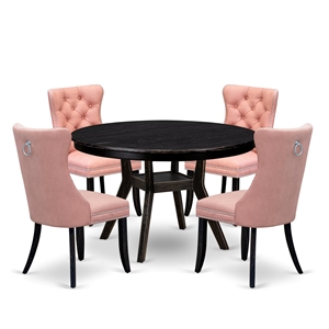 East West Furniture Ferris 5 Piece Round Kitchen Set in Black Finish
