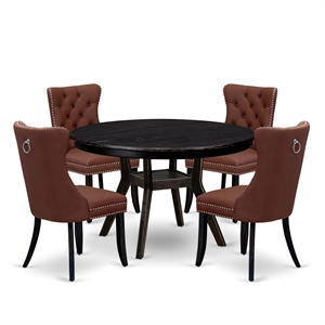 East West Furniture Ferris 5 Piece Round Dining Room Set in Black Finish
