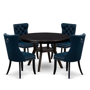 East West Furniture Ferris 5 Piece Round Dining Table Set in Black Finish