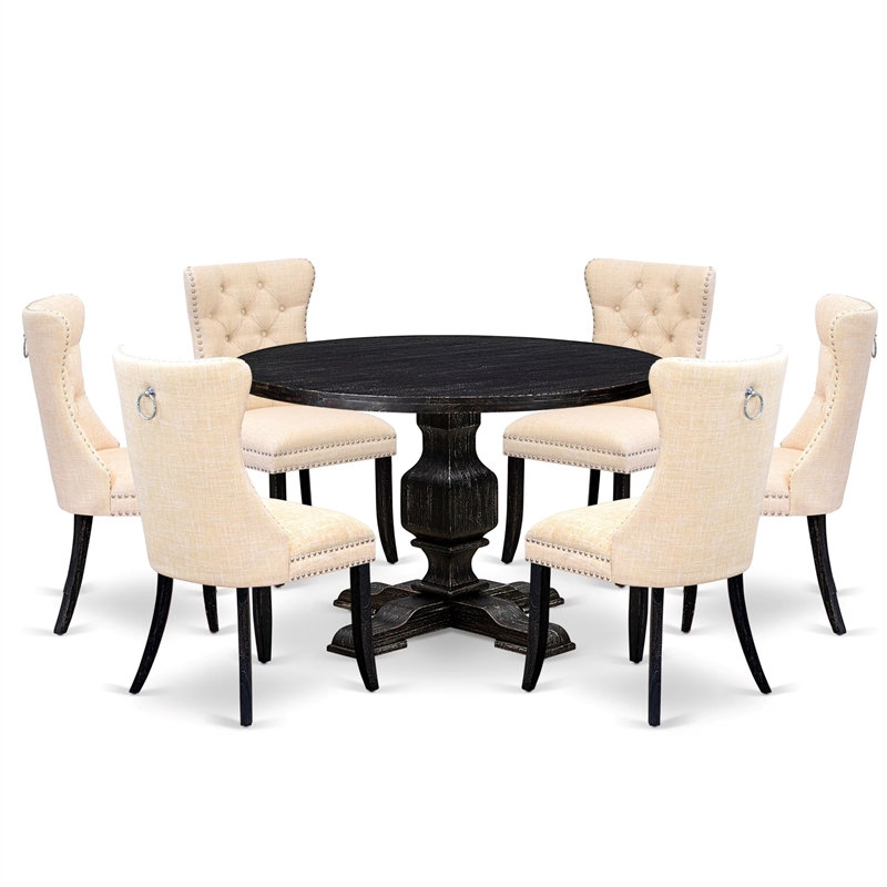 East West Furniture Irving 7-Piece Dining Table Set in Black Finish