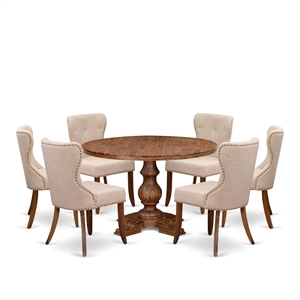 East West Furniture Irving 7 Piece Round Kitchen Set in Walnut Finish