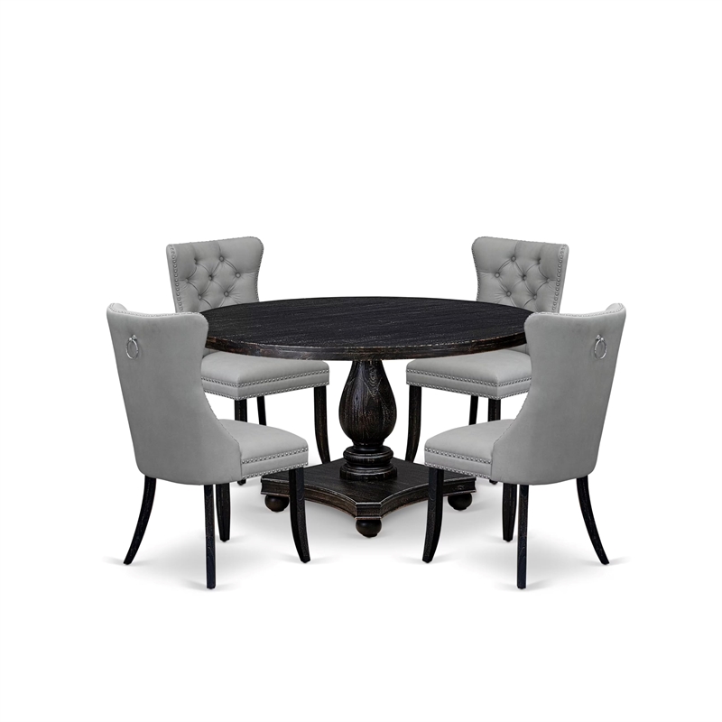 East West Furniture Irving 5 Piece Round Dining Room Set in Black Finish