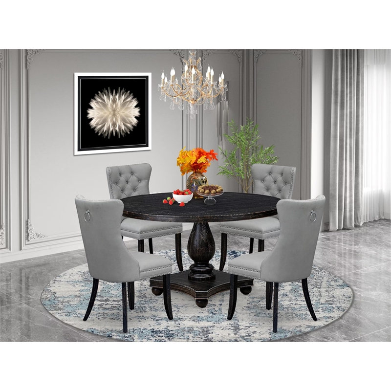 East West Furniture Irving 5 Piece Round Dining Room Set in Black Finish