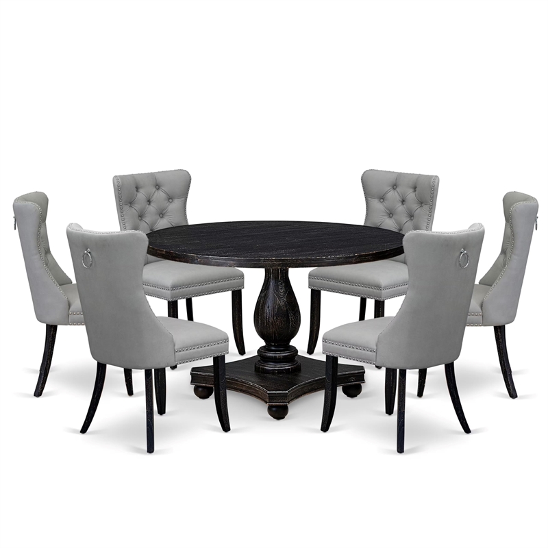 East West Furniture Irving 7 Piece Round Dining Set in Black Finish