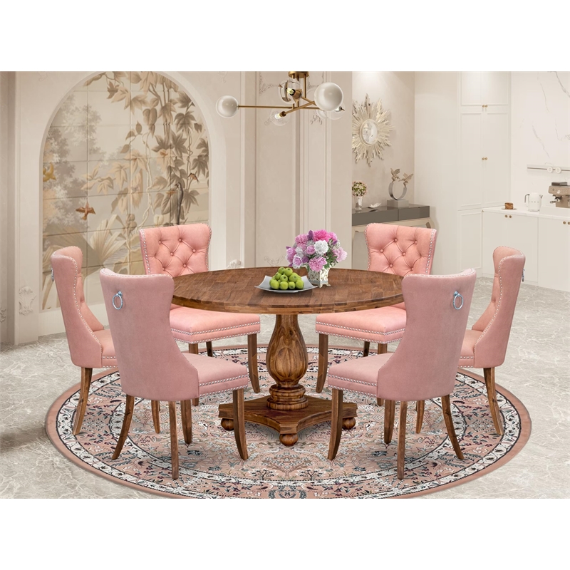 East West Furniture Irving 7-Piece Dining Table Set in Walnut Finish
