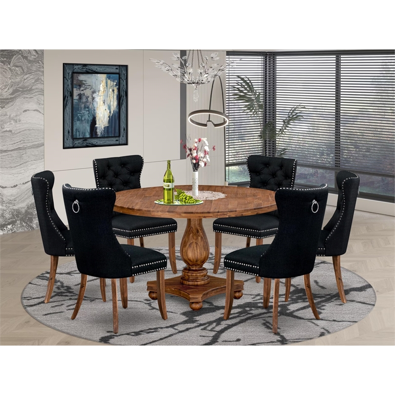 East West Furniture Irving 7-Piece Kitchen Table Set in Walnut Finish