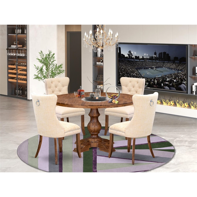 East West Furniture Irving 5-Piece Dining Table Set in Walnut Finish