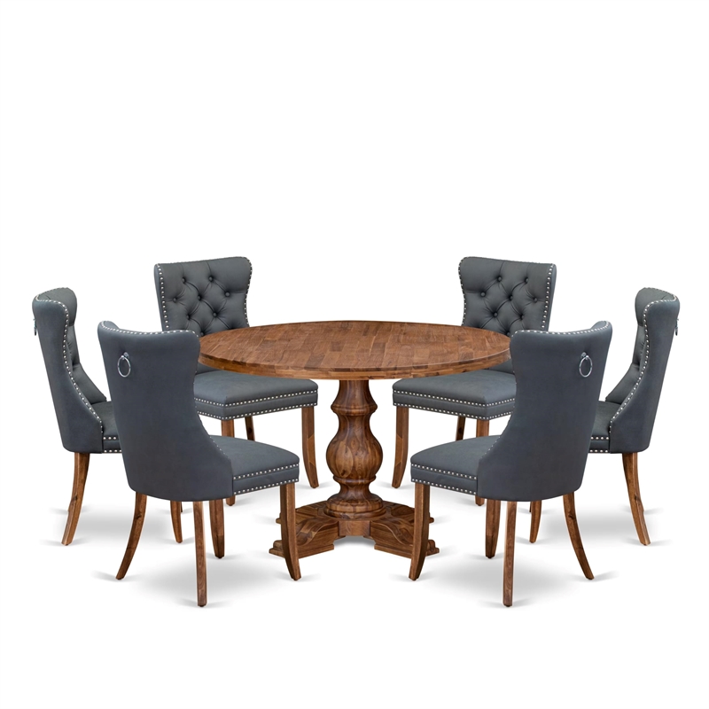 East West Furniture Irving 7-Piece Dining Table Set in Walnut Finish