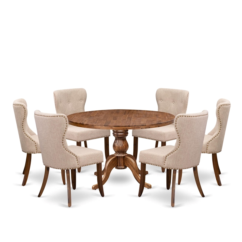 East West Furniture Irving 7 Piece Round Dining Set in Walnut Finish