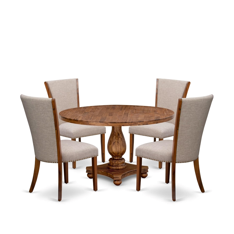 East West Furniture Irving 5 Piece Round Dining Table Set in Walnut Finish