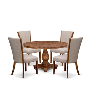 East West Furniture Irving 5 Piece Round Dining Table Set in Walnut Finish
