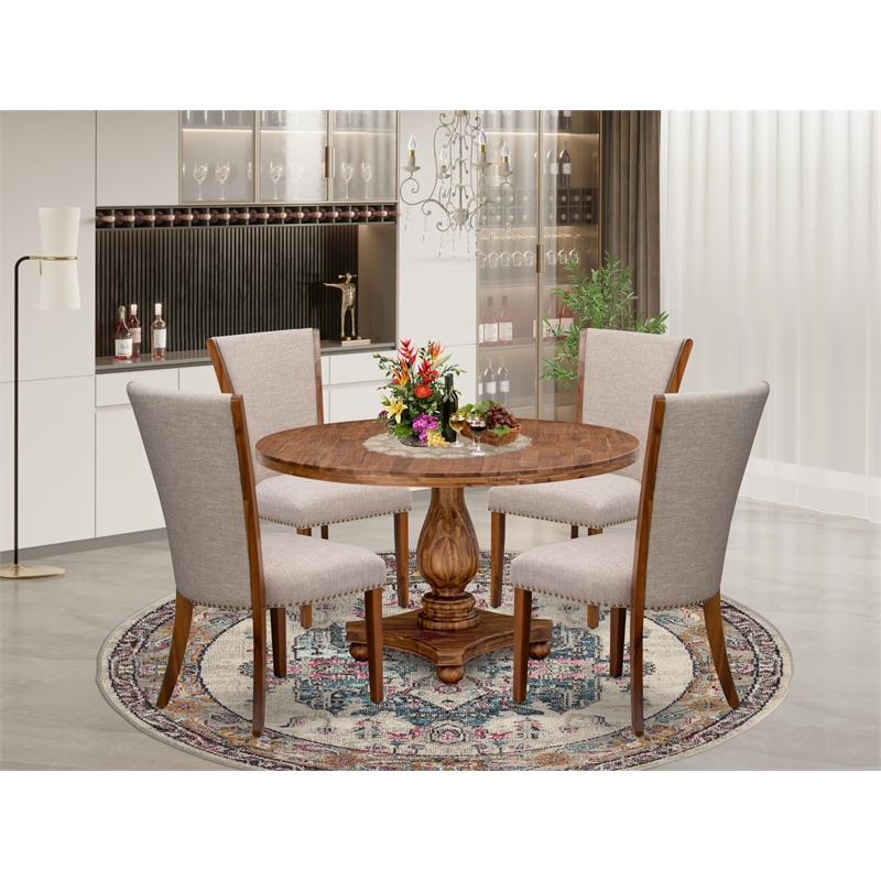 East West Furniture Irving 5 Piece Round Dining Table Set in Walnut Finish
