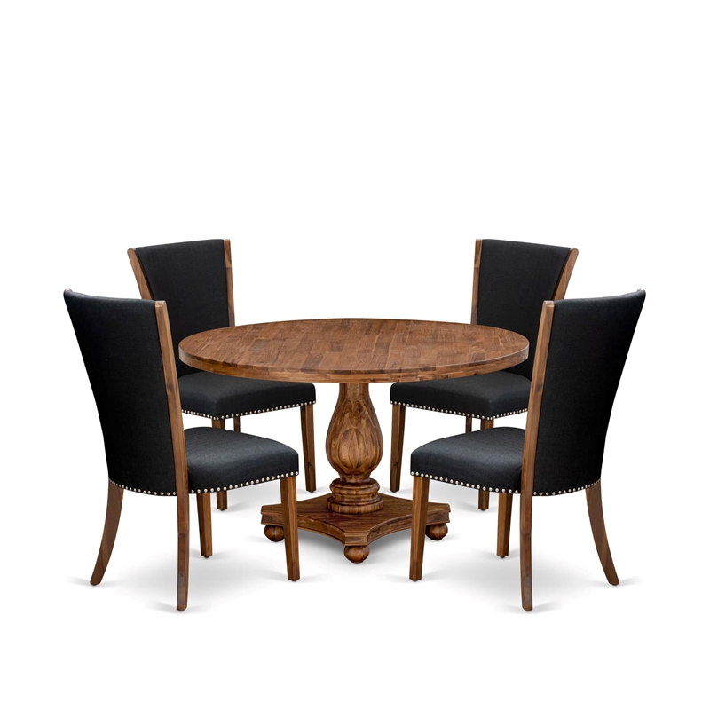 East West Furniture Irving 5 Piece Round Dining Set in Walnut Finish