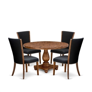 East West Furniture Irving 5 Piece Round Dining Set in Walnut Finish