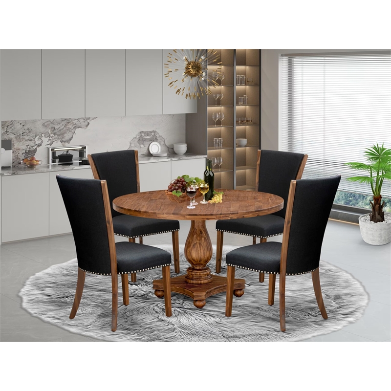 East West Furniture Irving 5 Piece Round Dining Set in Walnut Finish