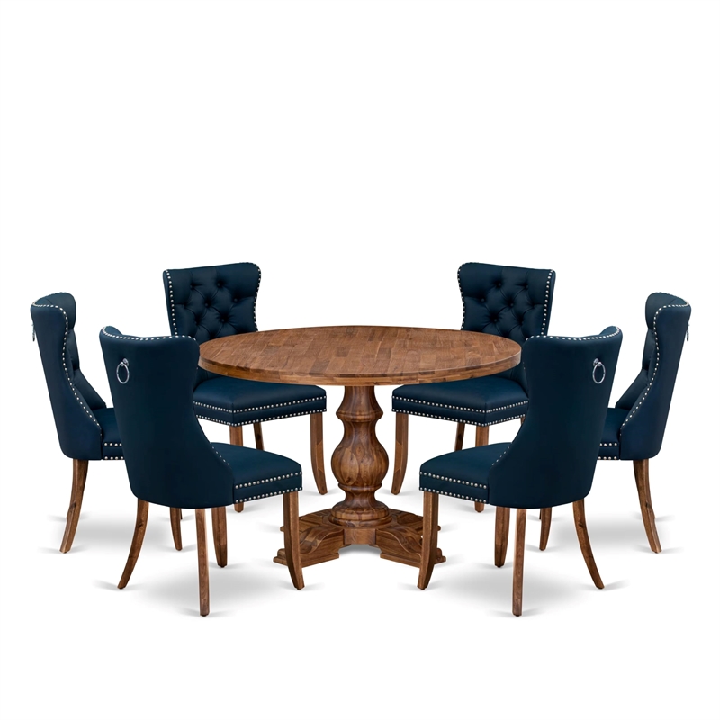 East West Furniture Irving 7-Piece Dining Table Set in Walnut Finish