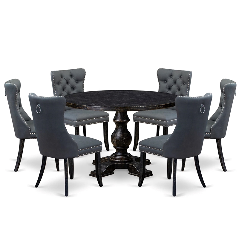 East West Furniture Irving 7-Piece Kitchen Table Set in Black Finish