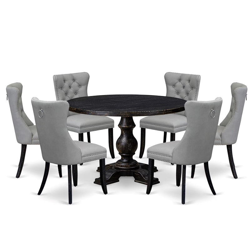 East West Furniture Irving 7 Piece Round Kitchen Table Set in Black Finish