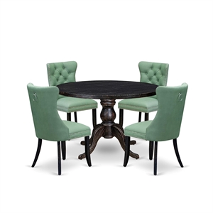 East West Furniture Irving 5 Piece Round Kitchen Table Set in Black Finish