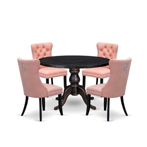 East West Furniture Irving 5 Piece Round Dining Room Set in Black Finish