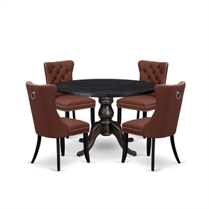 East West Furniture Irving 5 Piece Round Dining Table Set in Black Finish