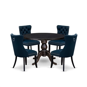 East West Furniture Irving 5 Piece Round Kitchen Set in Black Finish