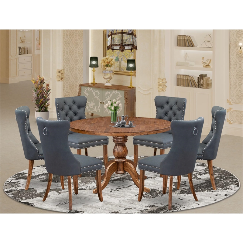 East West Furniture Irving 7-Piece Dining Table Set in Walnut Finish