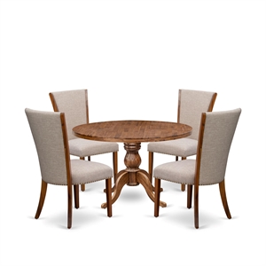 East West Furniture Irving 5 Piece Round Dining Room Set in Walnut Finish