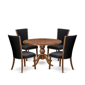 East West Furniture Irving 5 Piece Round Dining Table Set in Walnut Finish