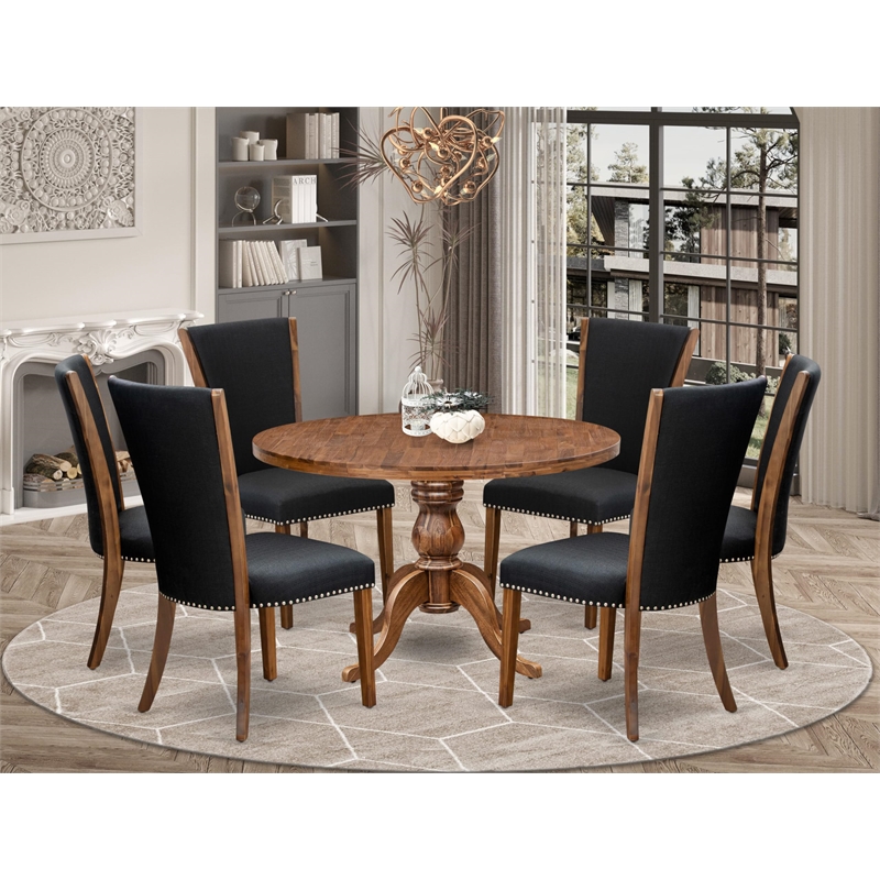 East West Furniture Irving 7 Piece Round Dining Room Set in Walnut Finish