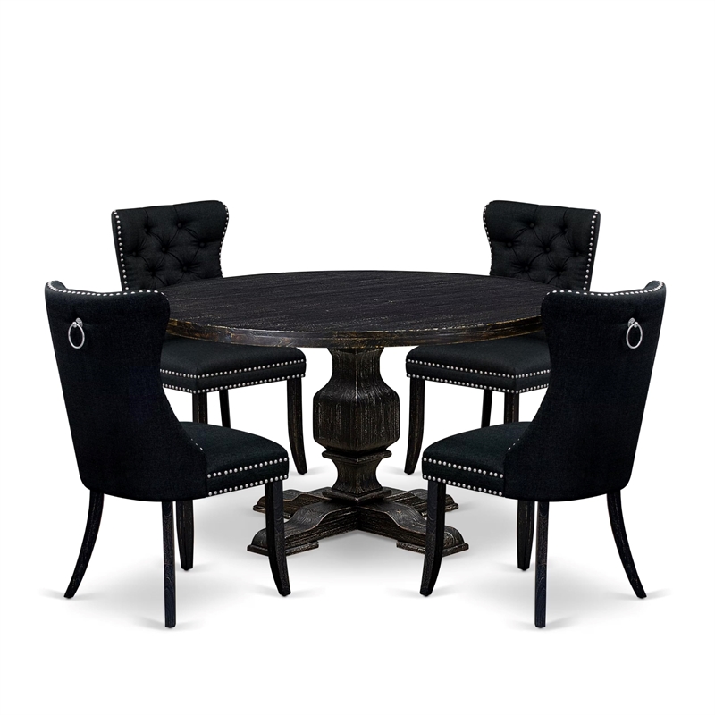 East West Furniture Irving 5 Piece Round Dining Table Set in Black Finish