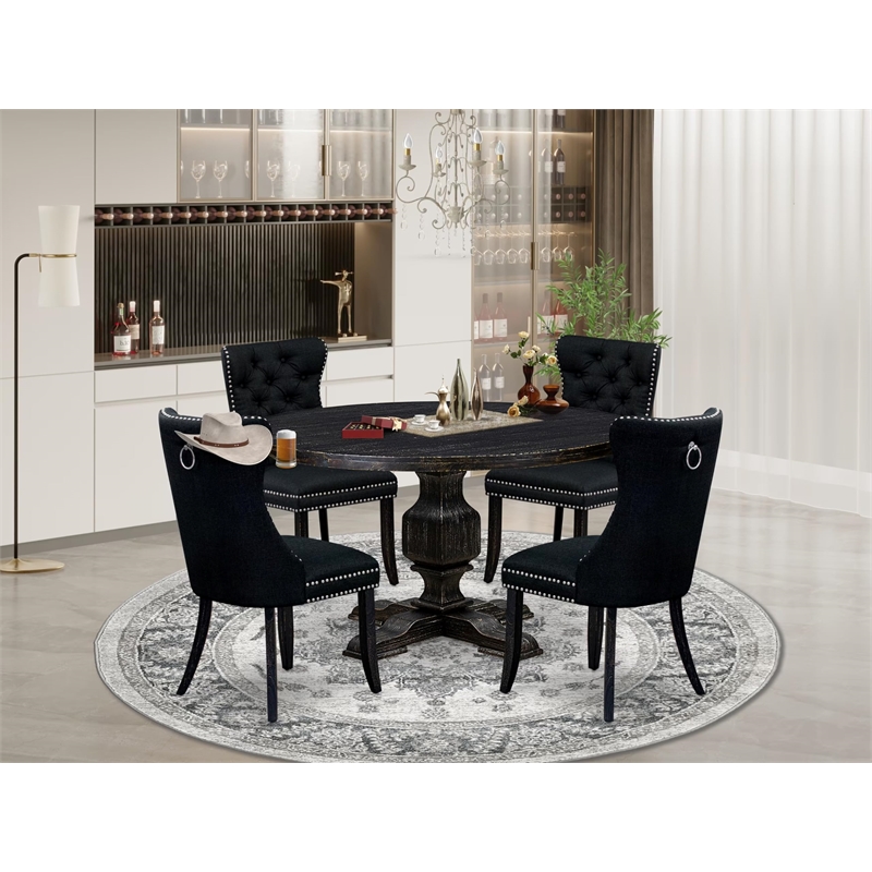 East West Furniture Irving 5 Piece Round Dining Table Set in Black Finish